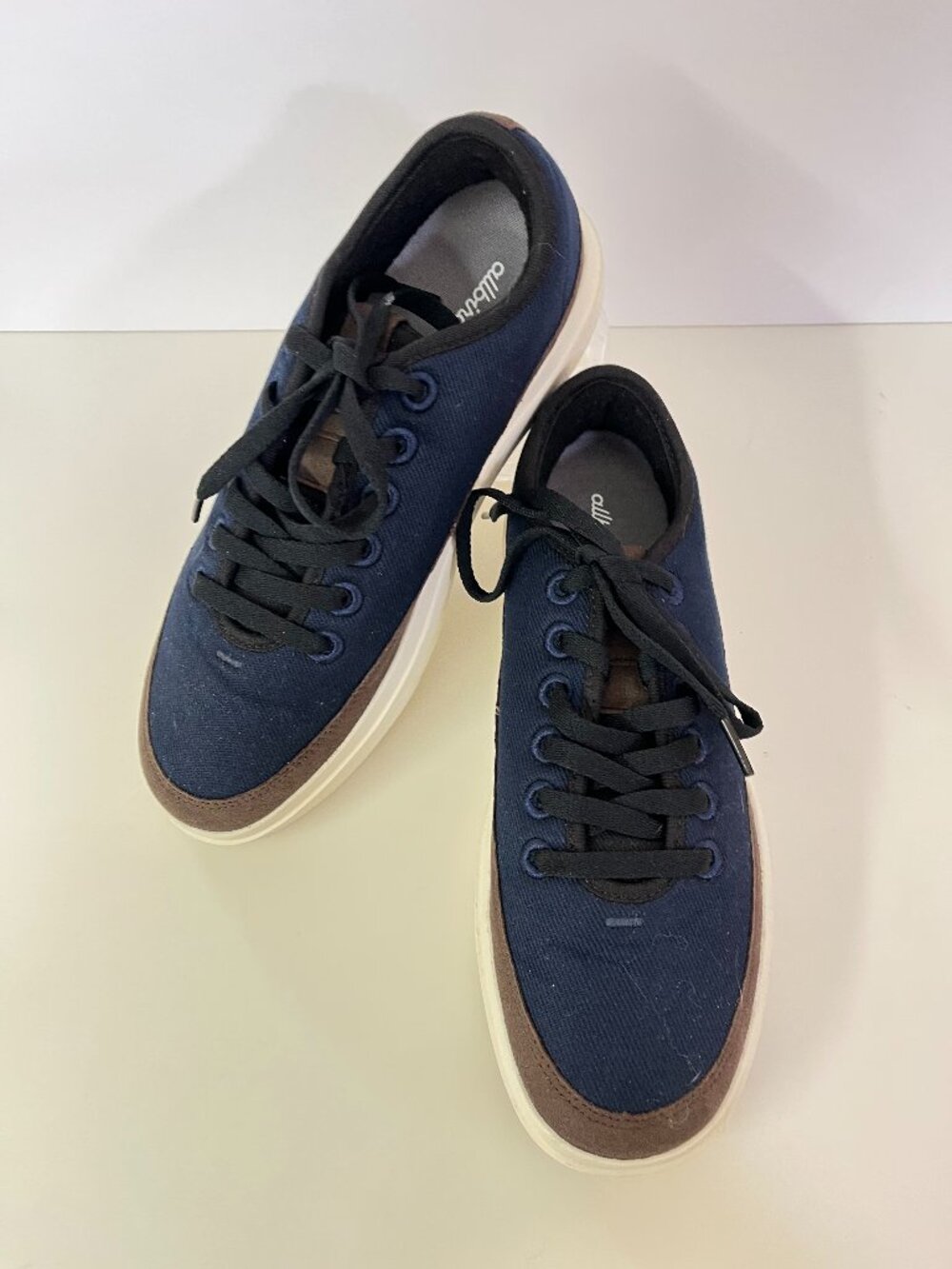 Allbirds Sneakers Mens Wool Piper 2 Navy with Brown Trim White Lace Up Men's 8.5